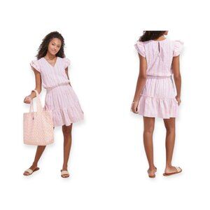 Vineyard Vines Harbor Smocked Dress Neon Rosa Stripe Performance - Size Small